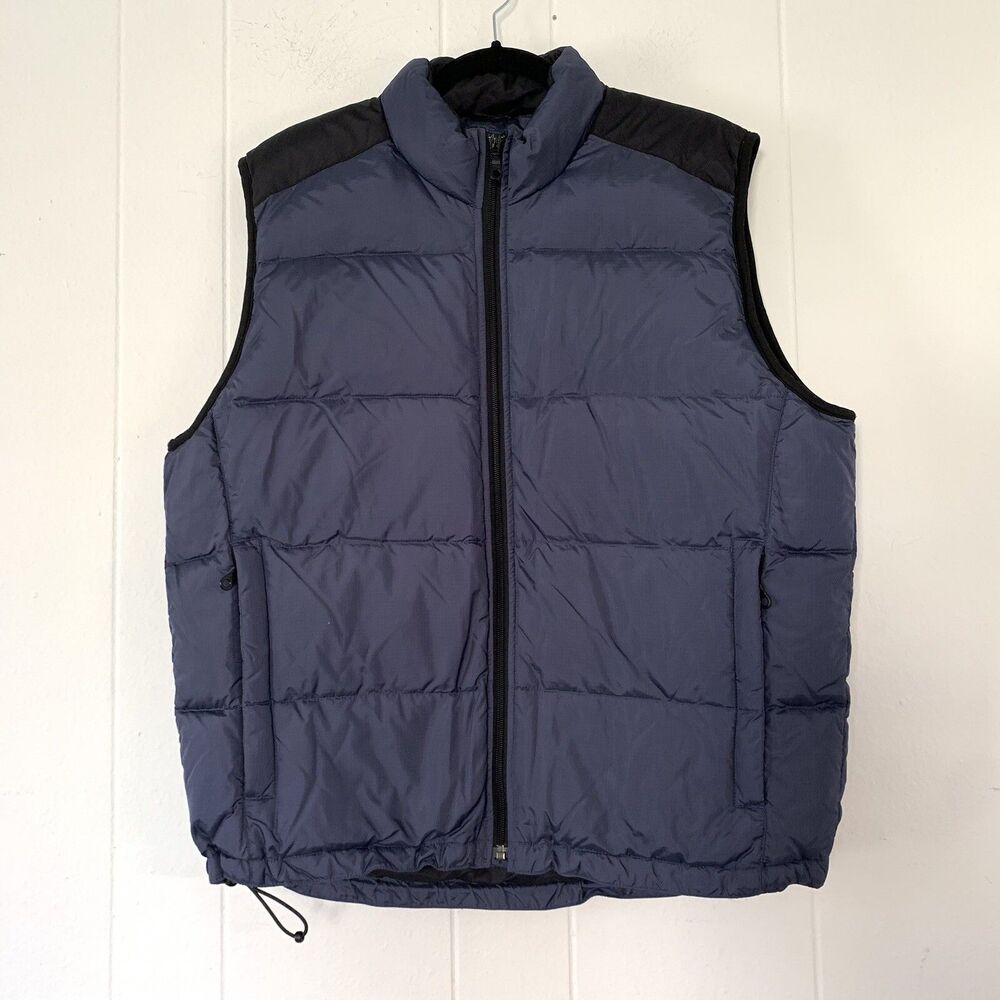 Eddie Bauer Vest Mens Medium Puffer Goose Down Full Zip‎ Ski Warm Black Navy